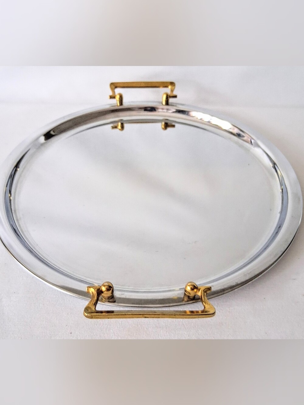 1960s Round Serving Tray - "Kromex" - Brass Handles - 13"